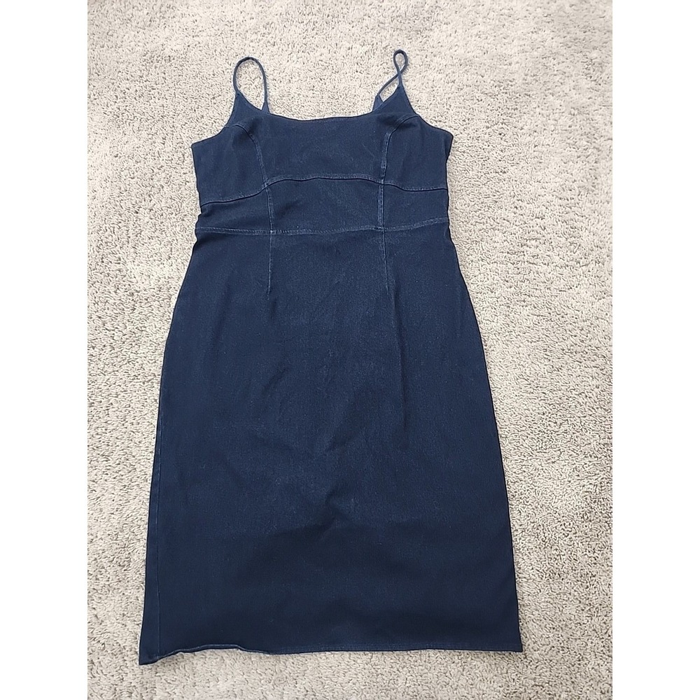 Express Bodycon Sheath Dress Women XL Blue Denim Look Stretch Midi